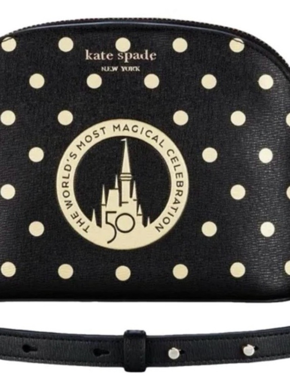 kate spade Black and Cream Polka Dot Crossbody with 50th Celebration Emblem